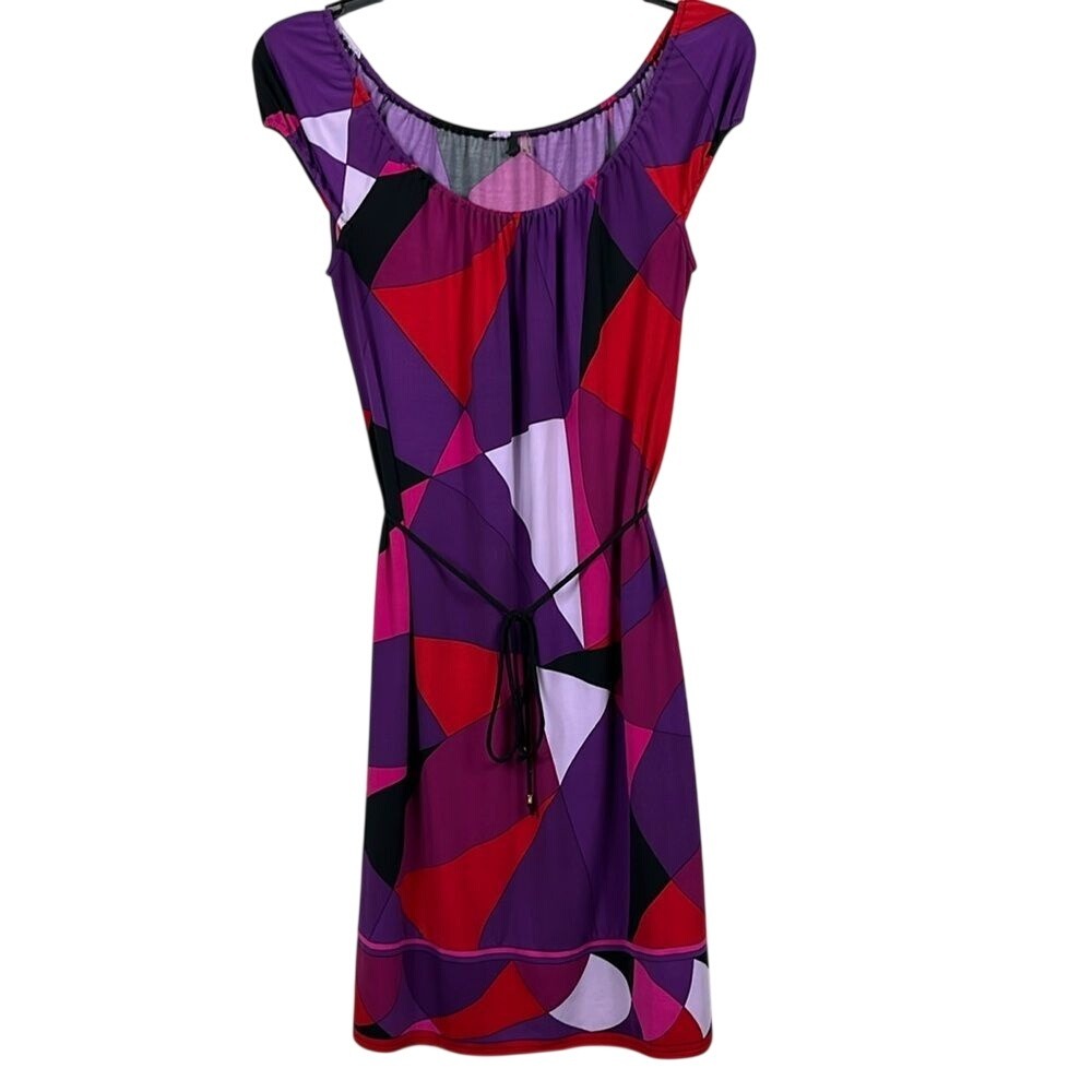 Tahari Short Sleeve Midi Dress Womens Size XSโ Colorful Geometric